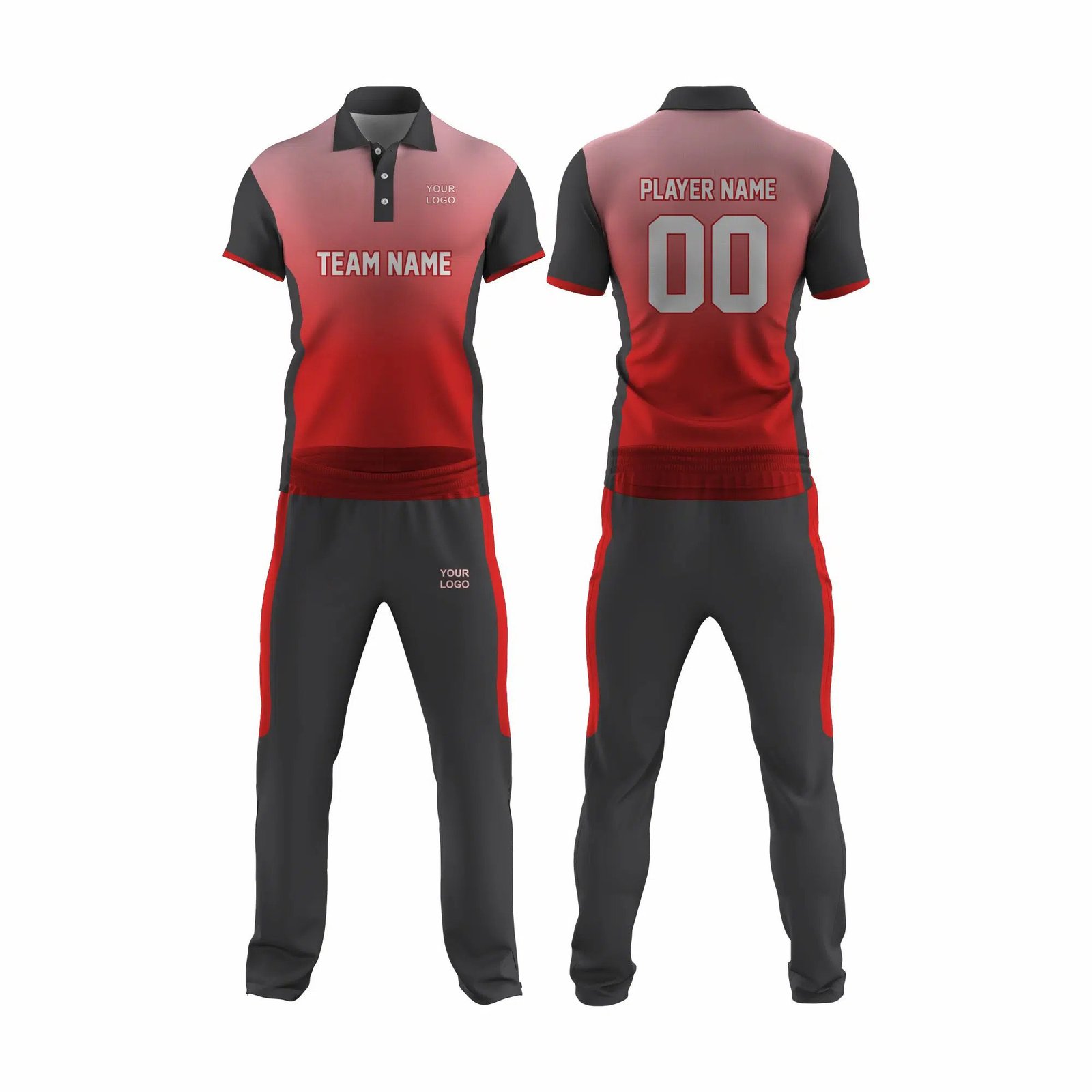 Red and Grey Cricket Uniform