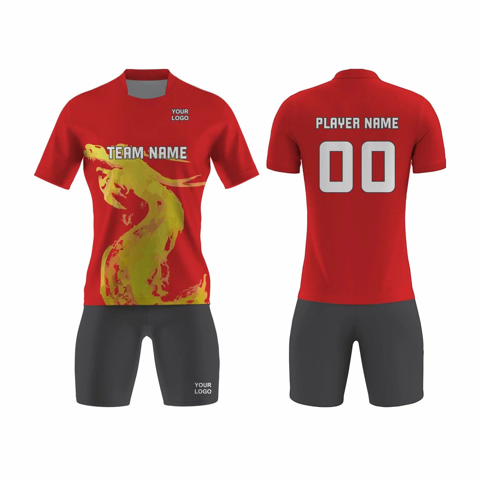 Red with Yellow Design Tennis Uniform