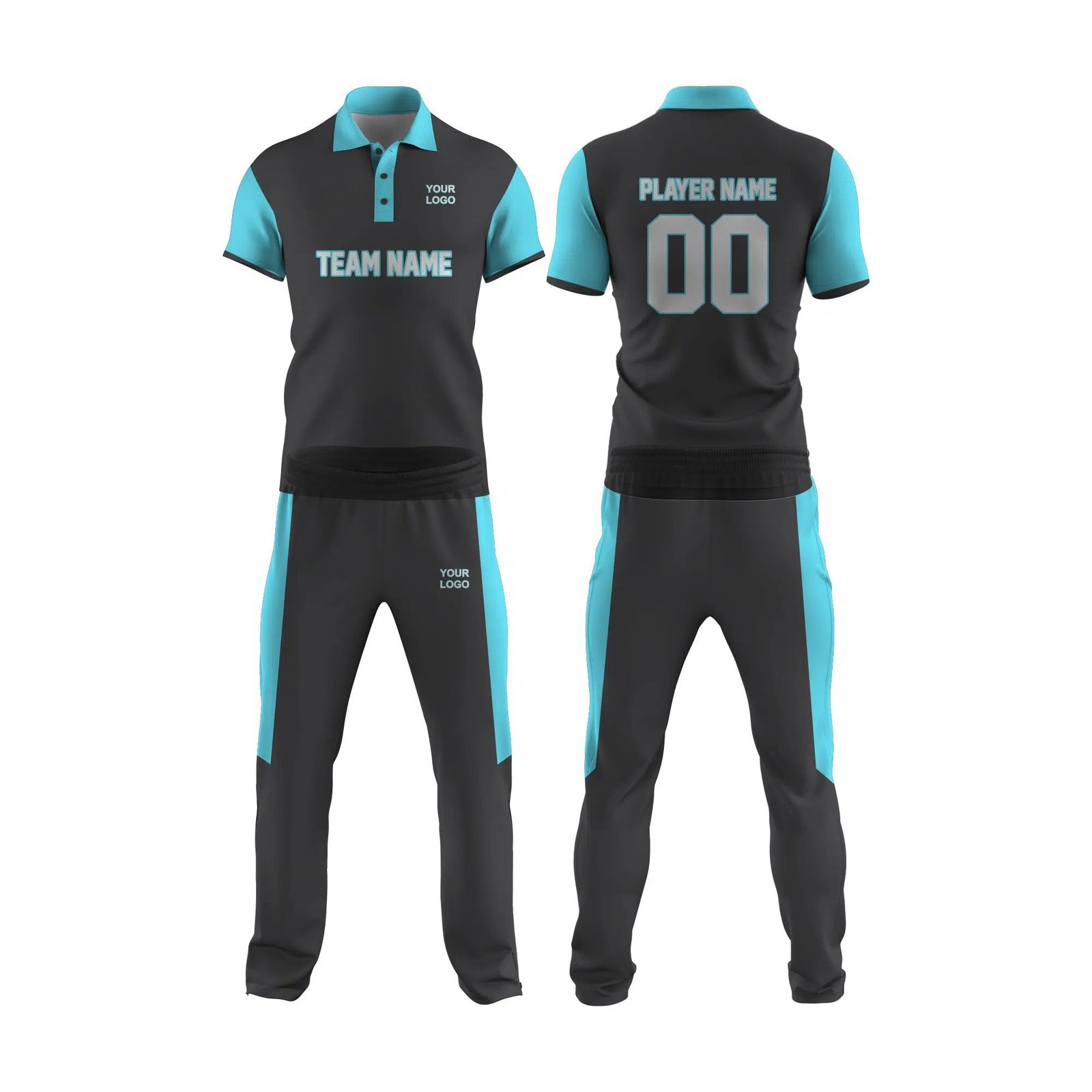 Skye Blue and Dark Grey Cricket Uniform