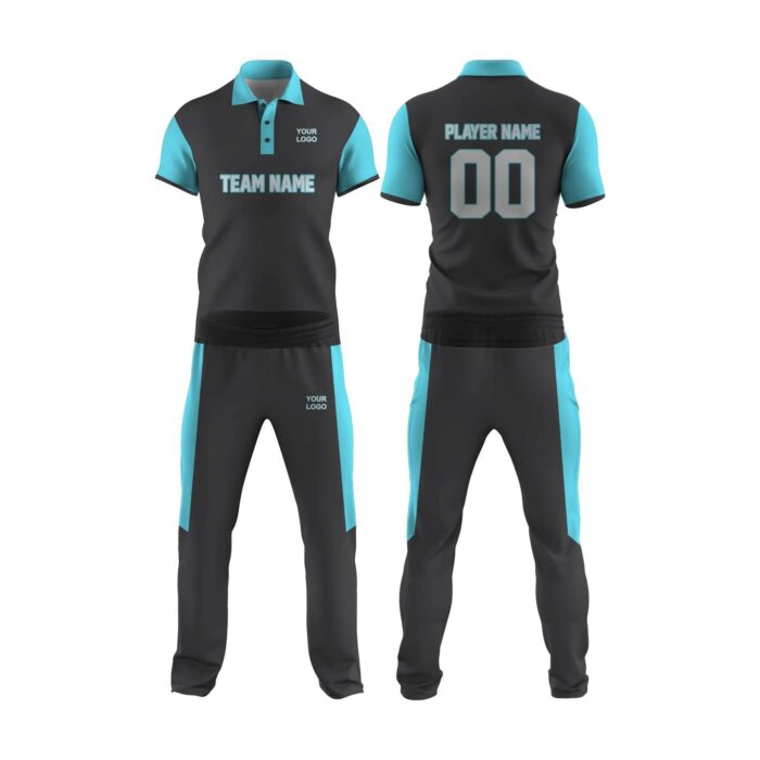 Skye Blue and Dark Grey Cricket Uniform